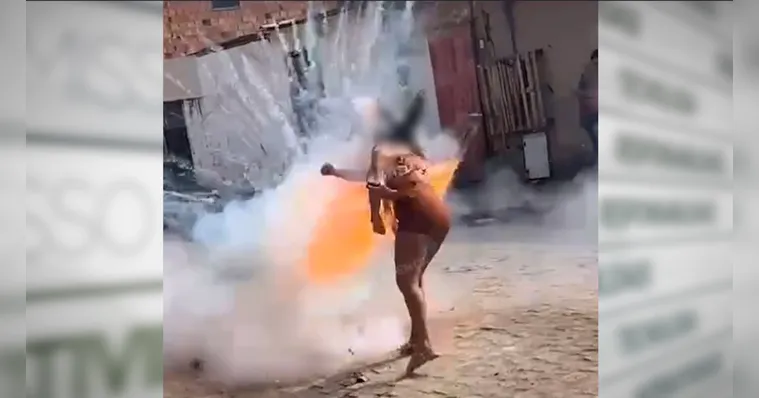 Vídeo: mulher fica ferida ao acender espada junina na Bahia